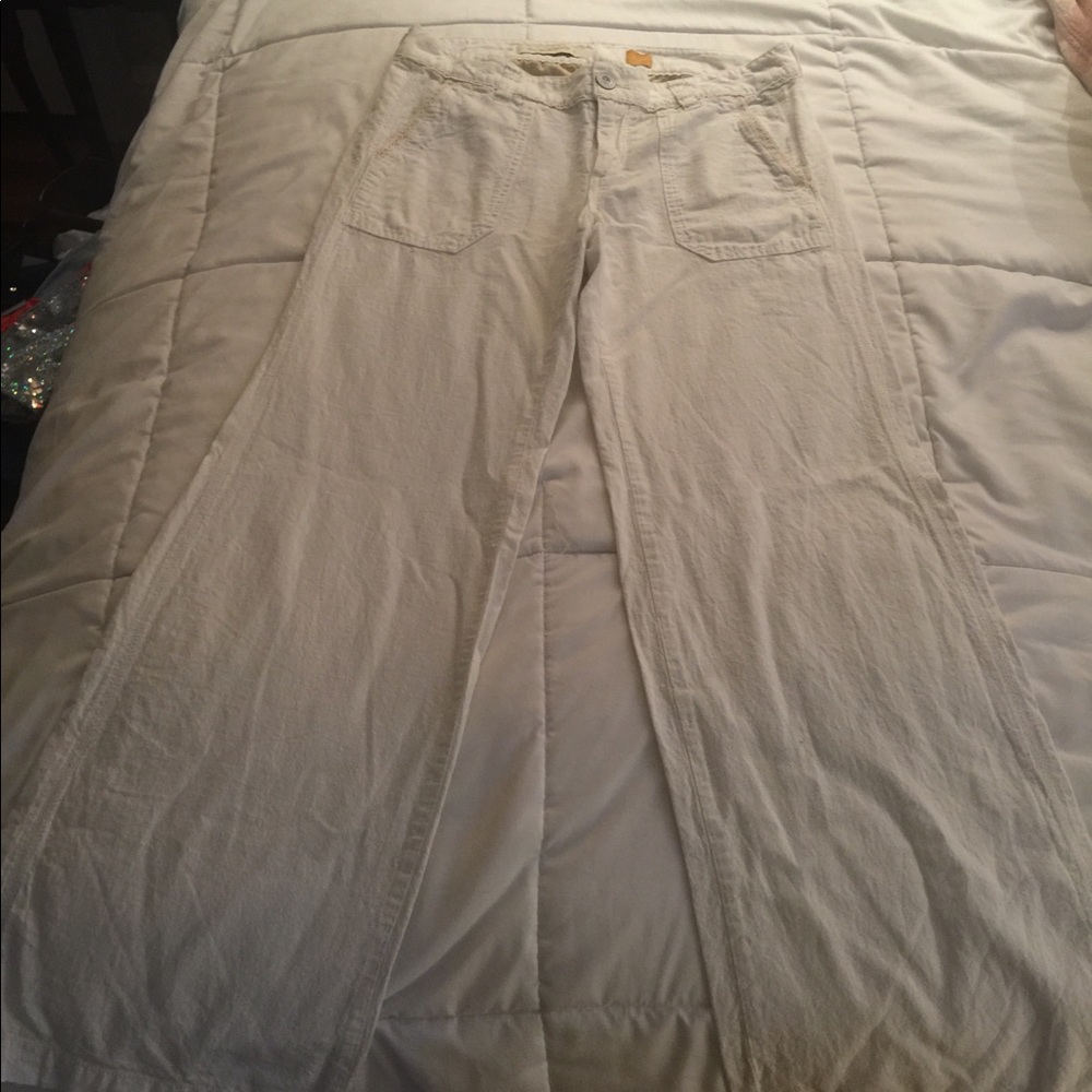 Anthropologie White Flare Lien Pants